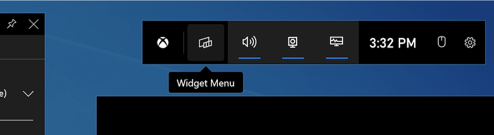 The Widget Menu option in the Xbox Game Bar.