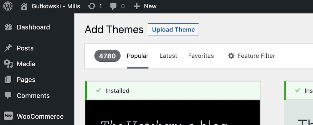 The Upload Theme button within WordPress.