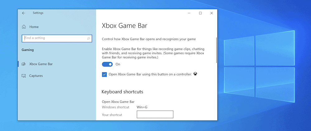 Toggling the Xbox Game Bar in the Windows Settings.
