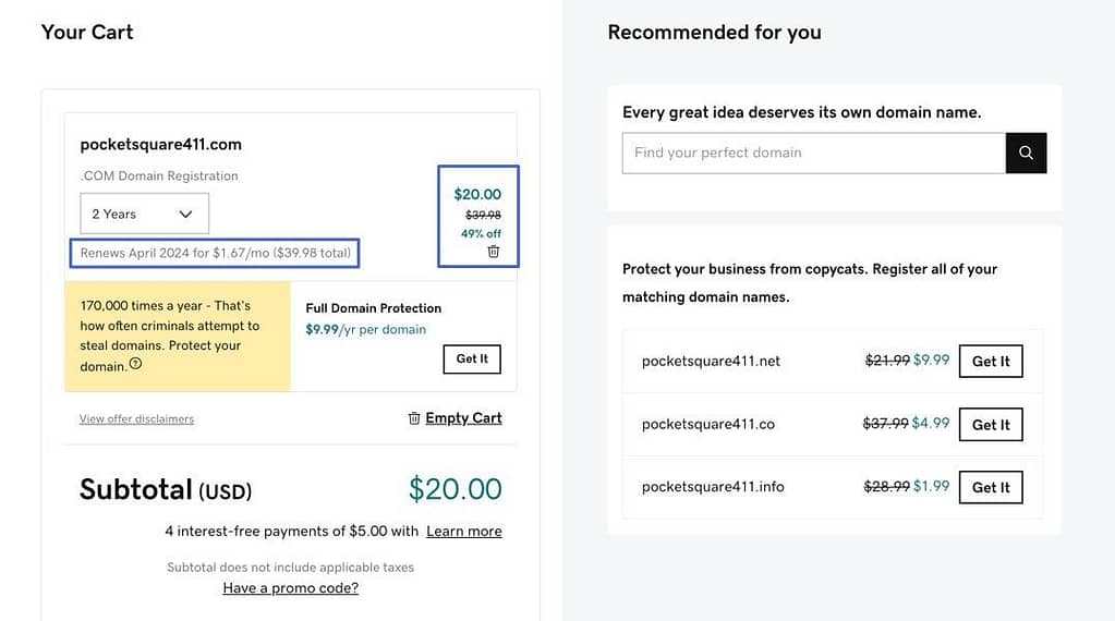 pricing for godaddy 