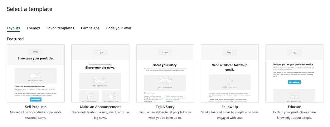 estructura de selección de mailchimp
