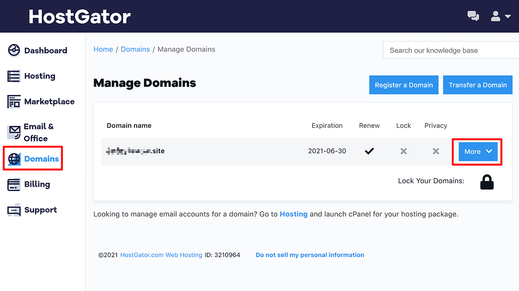 How to open HostGator nameserver settings