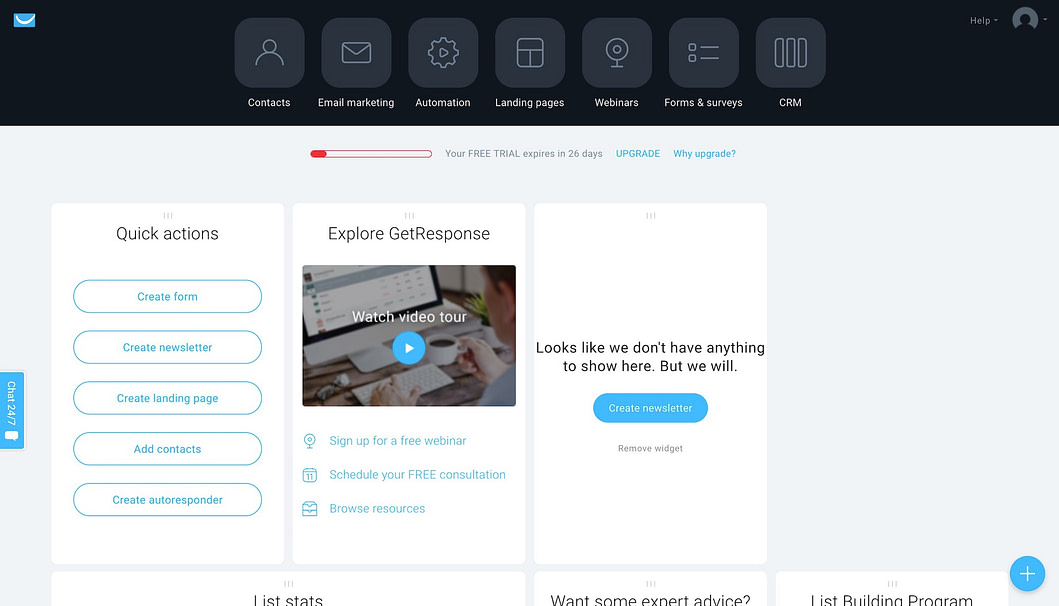 getresponse dashboard