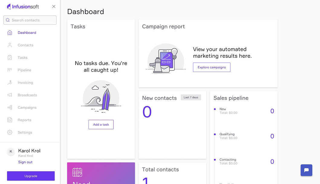 Infusionsoft dashboard