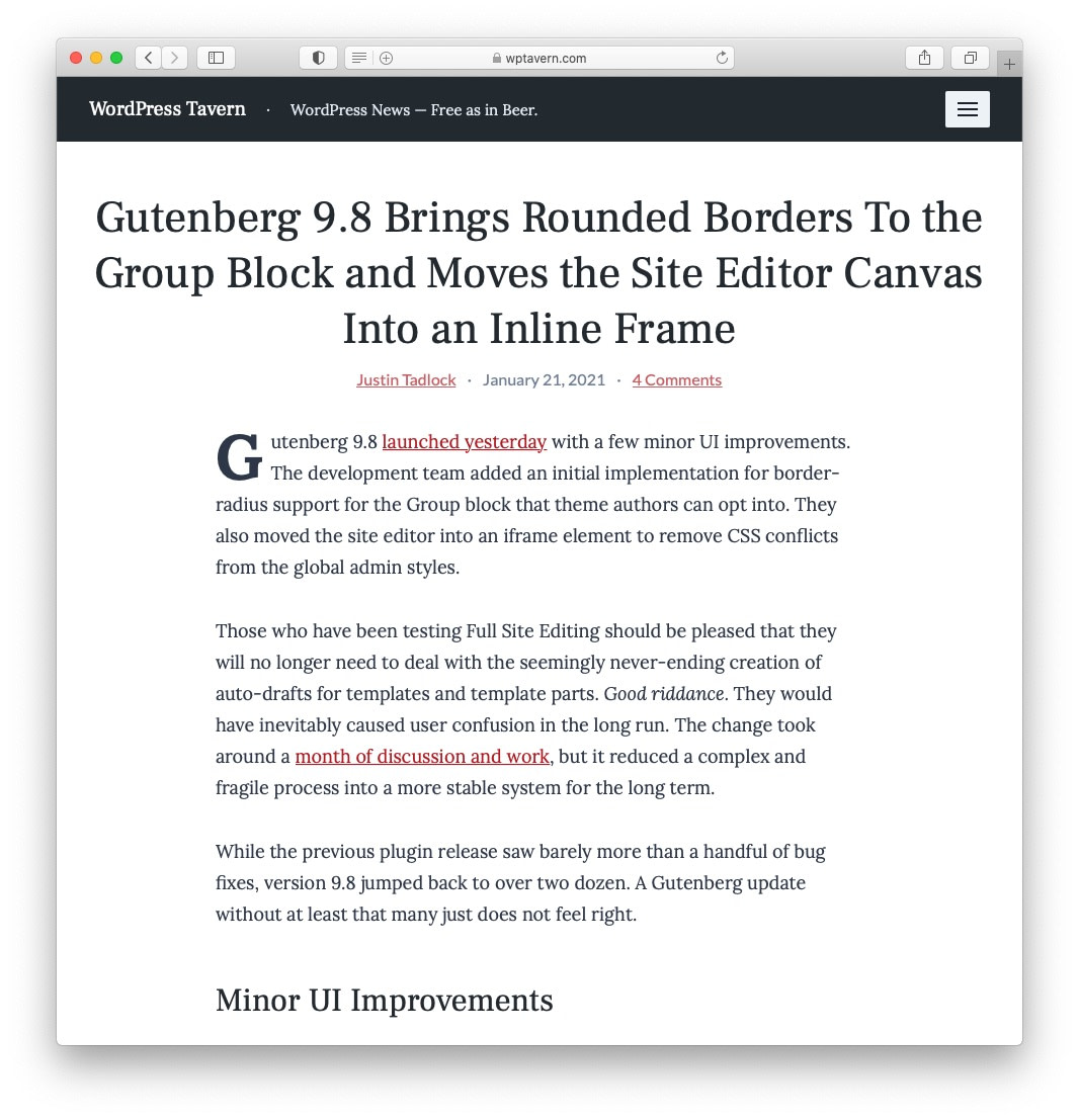 February 2021 WordPress News: Gutenberg 9.8