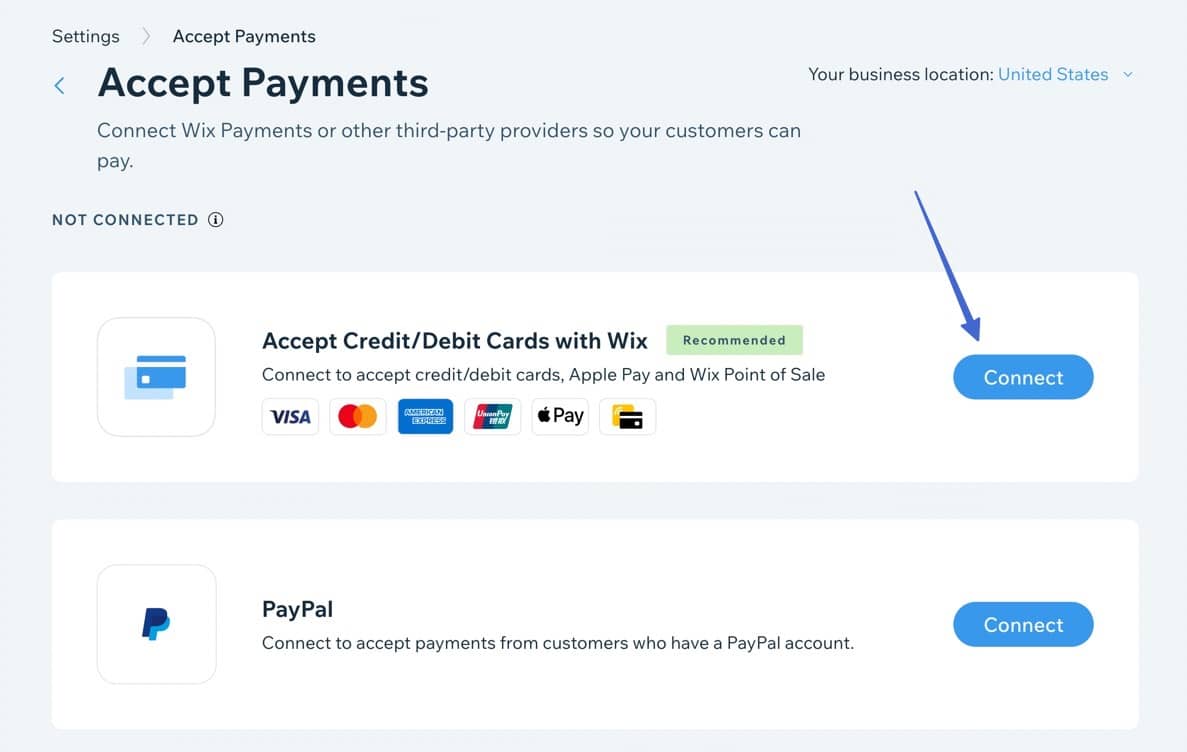connect payments - how to make an online store with Wix