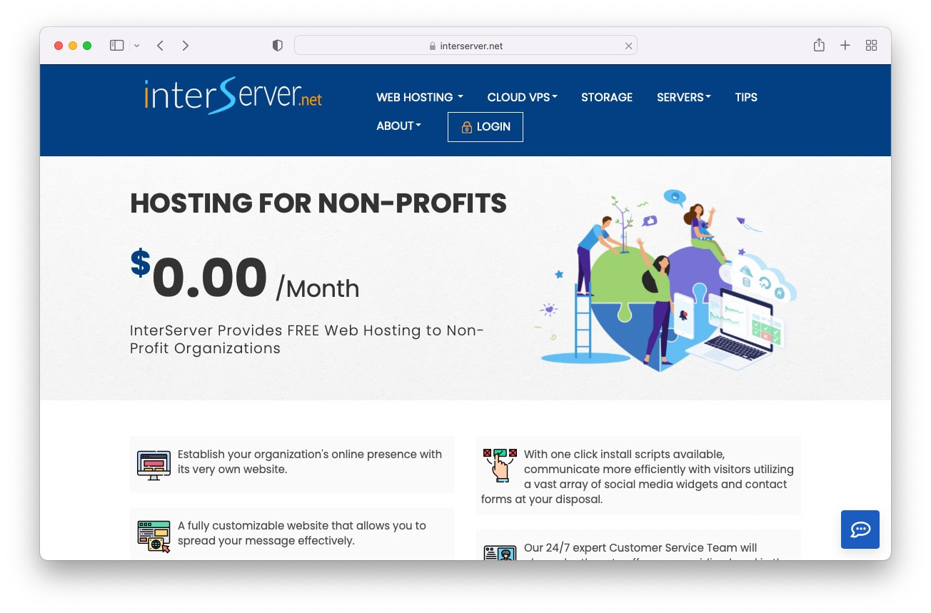 Free nonprofit website hosting: InterSever