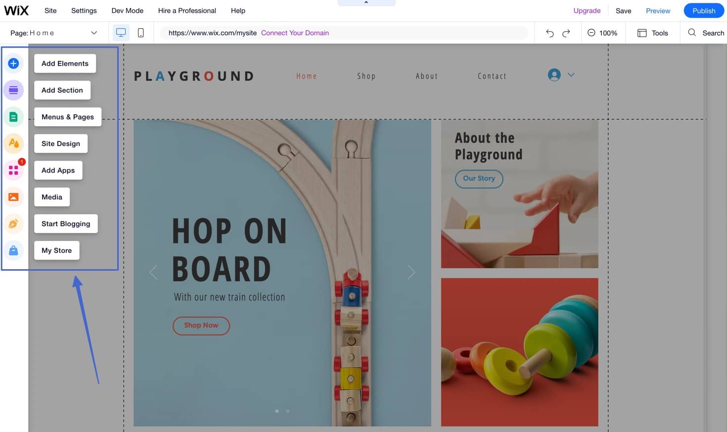 the Wix builder