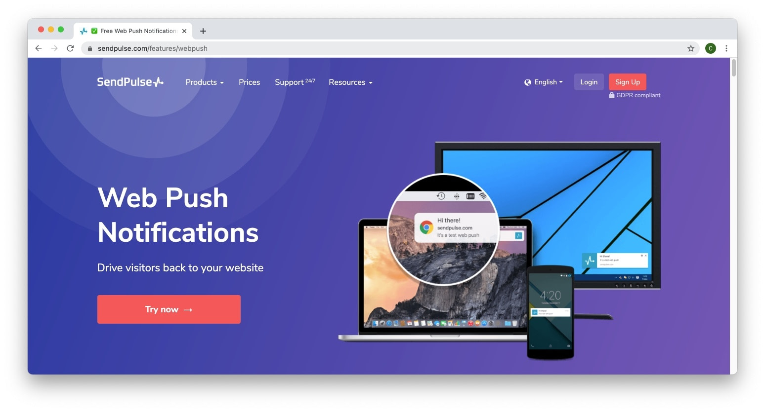Sendpulse web push notifications
