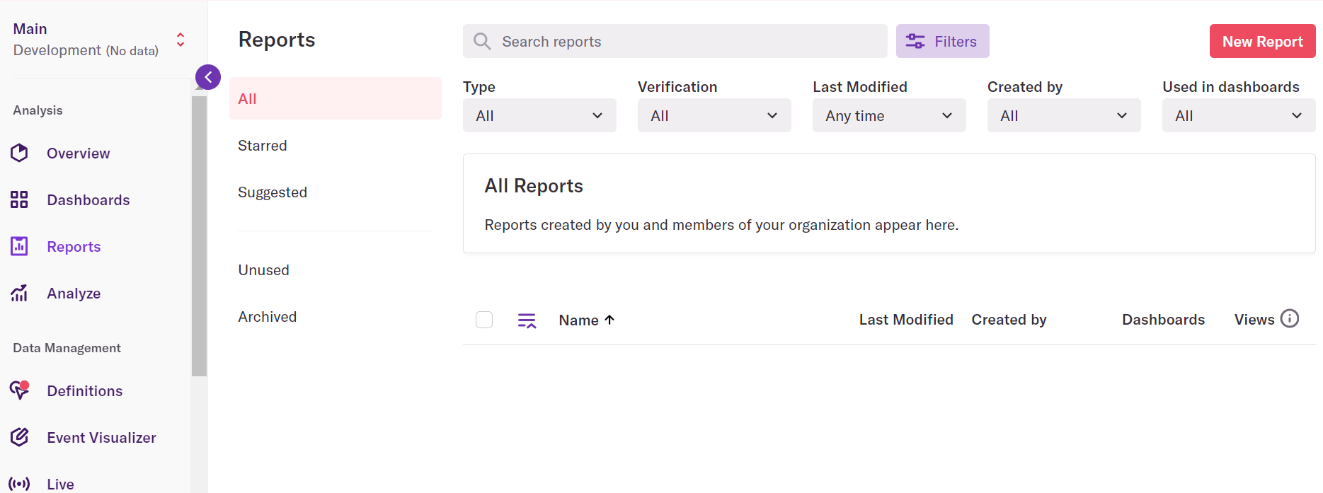 The Heap dashboard.