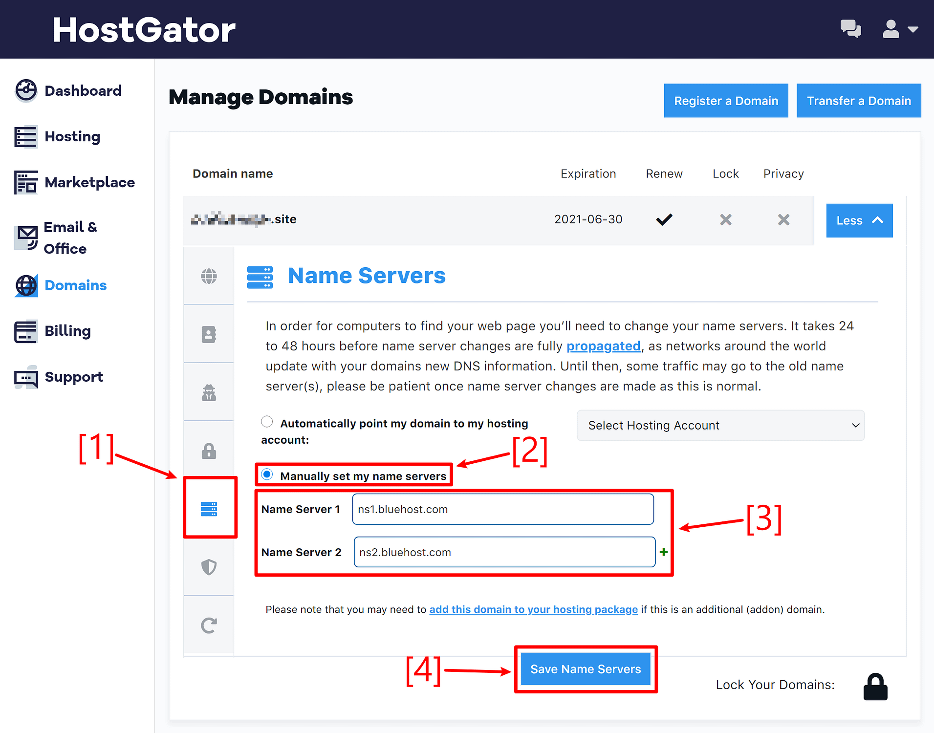 How to change nameservers: HostGator
