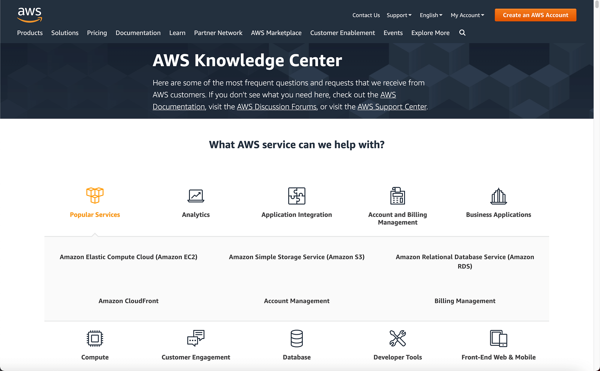 AWS support center