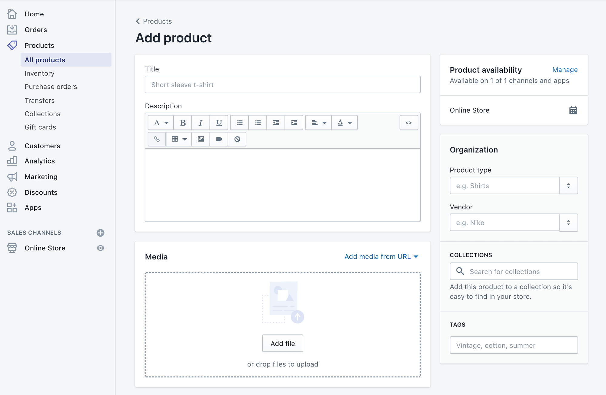 Adding a new product in Shopify