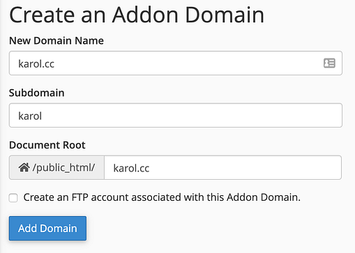 New addon domains