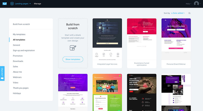 getresponse landing page templates