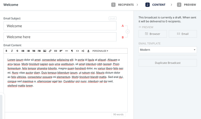 ConvertKit a/b testing