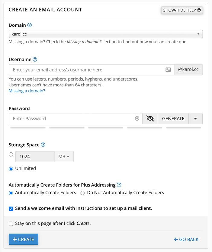cpanel add email and then transfer email address to another provider