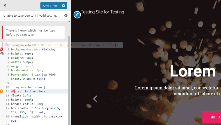 WordPress 4.9 trae el resaltado de errores de sintaxis de código al personalizador