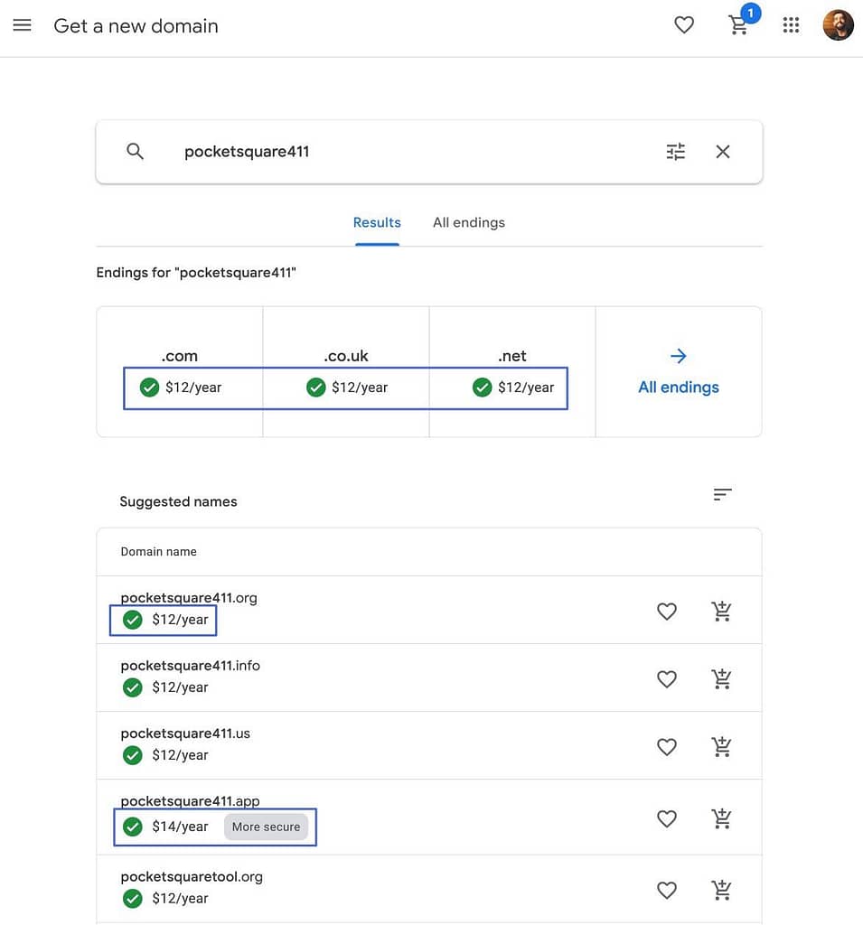 consistent pricing from Google domains