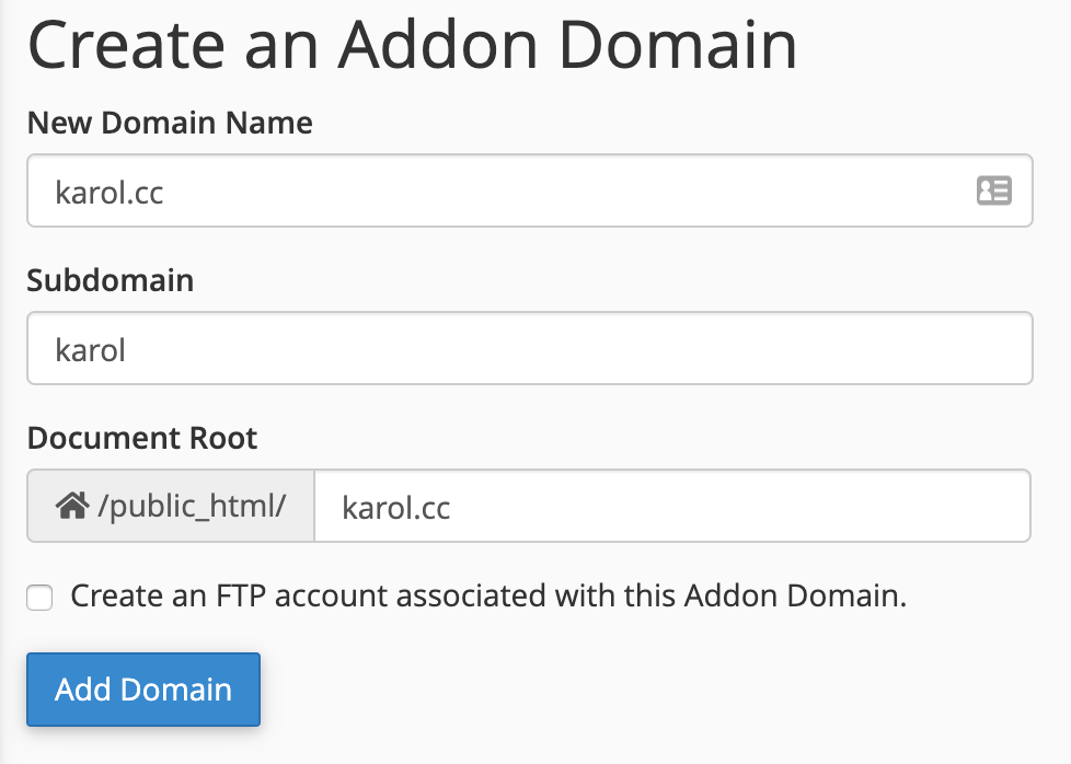 New addon domains