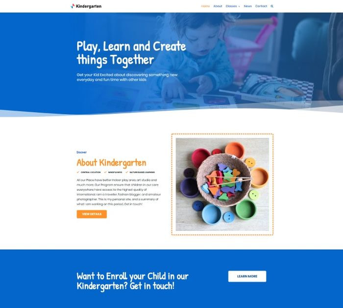 Best education WordPress themes: Neve Kindergarten