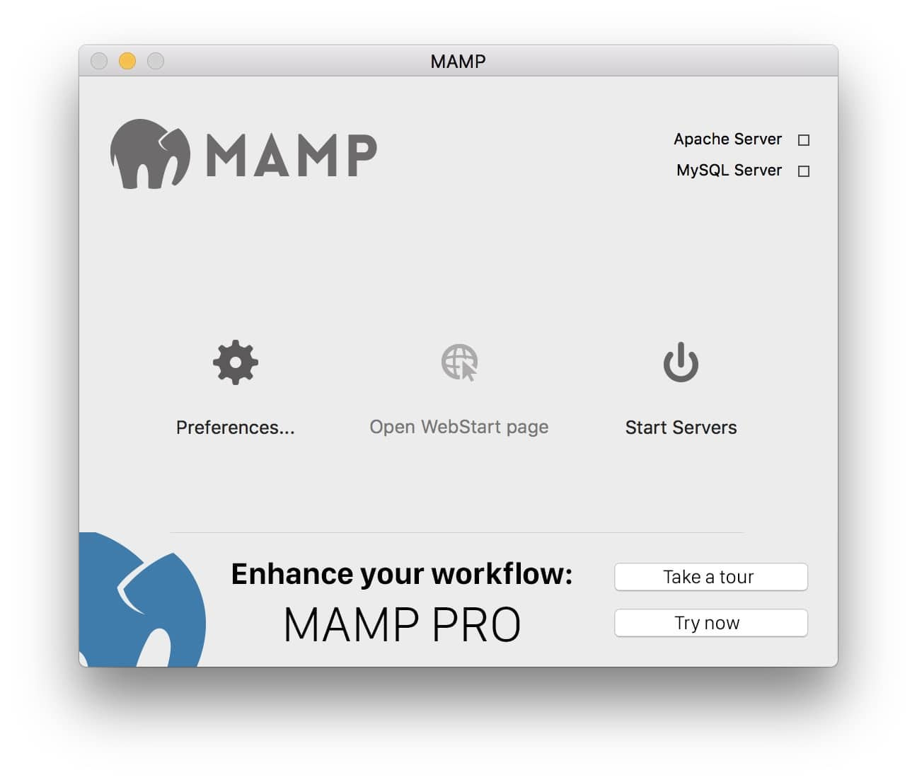 The MAMP dashboard.