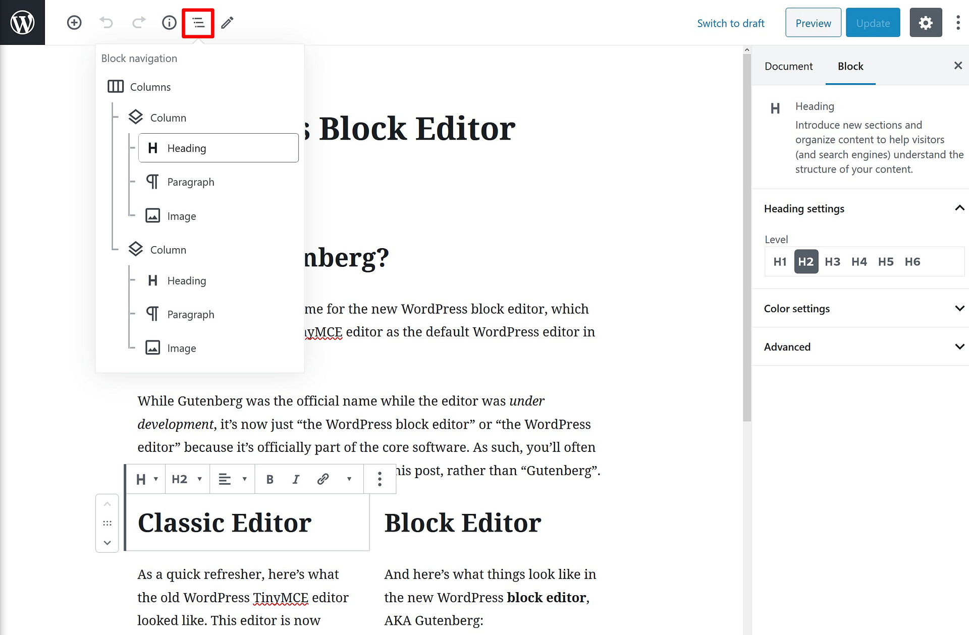 Block navigation feature