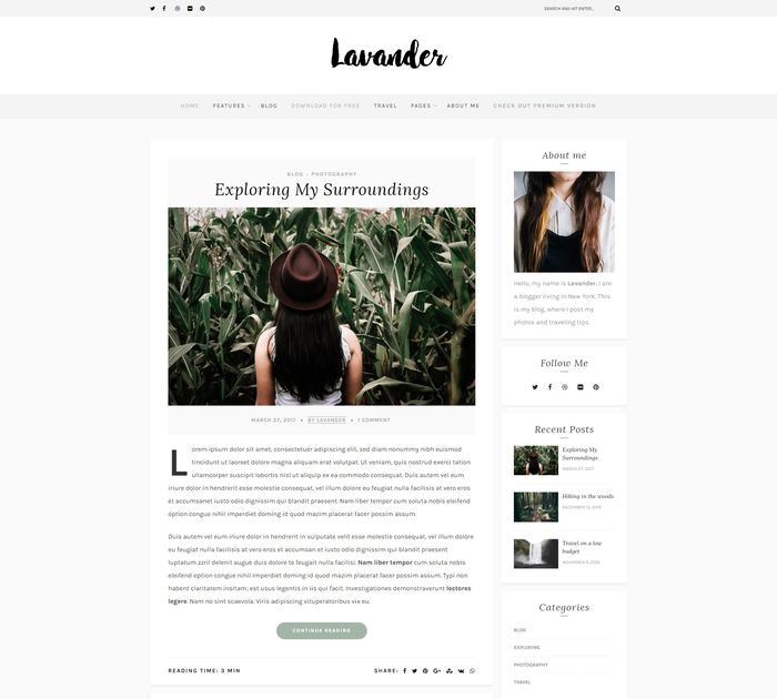 Best free WordPress themes for writers: Lavander
