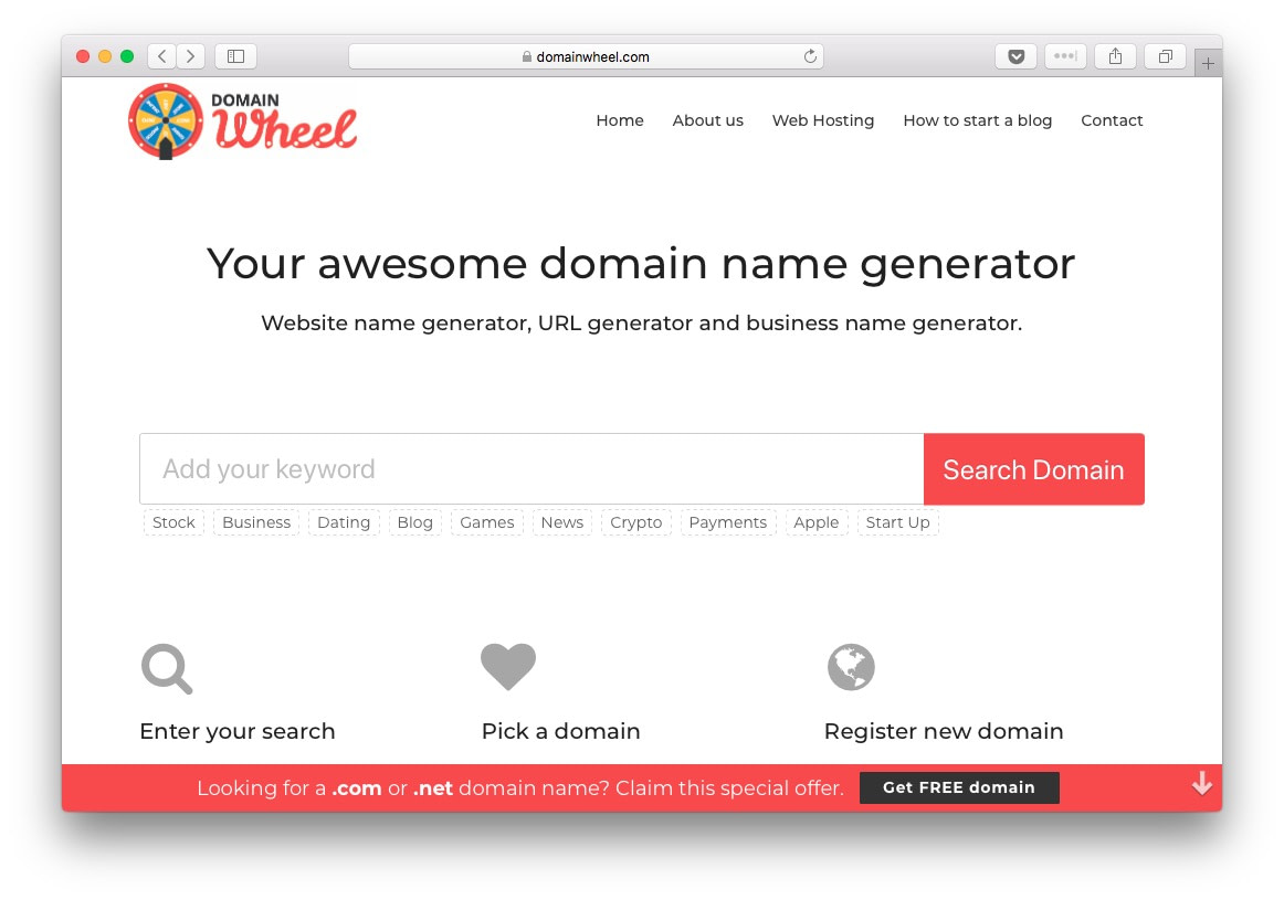 The front page for Domain Wheel