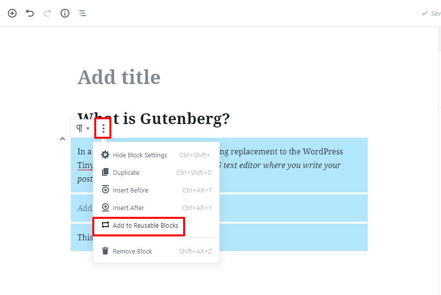 Gutenberg reusable block templates