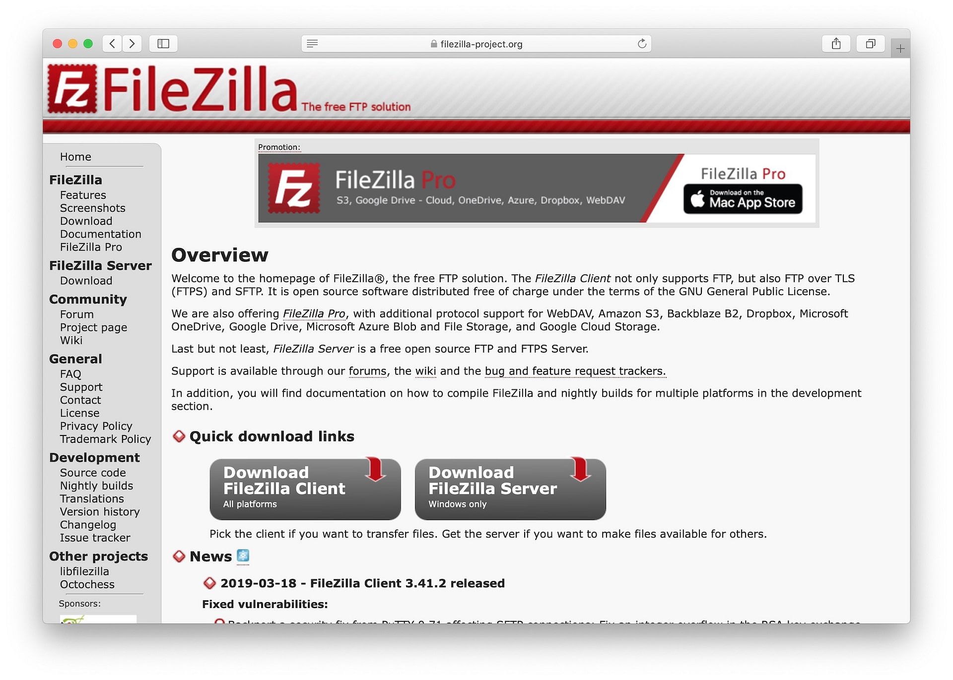 host and port filezilla client for mac