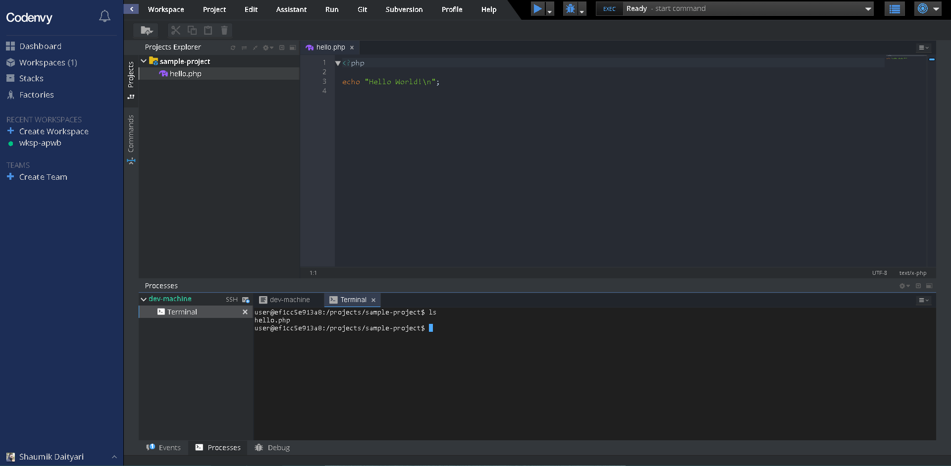 Sample PHP project on Codenvy