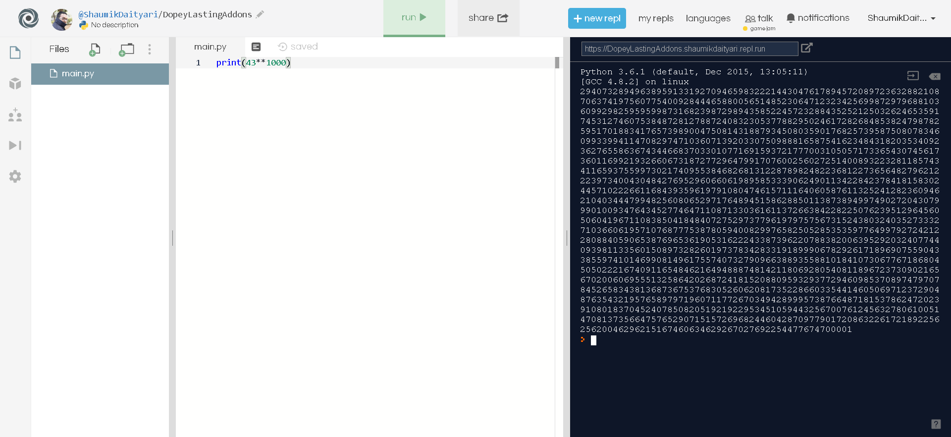 Repl.it Environment