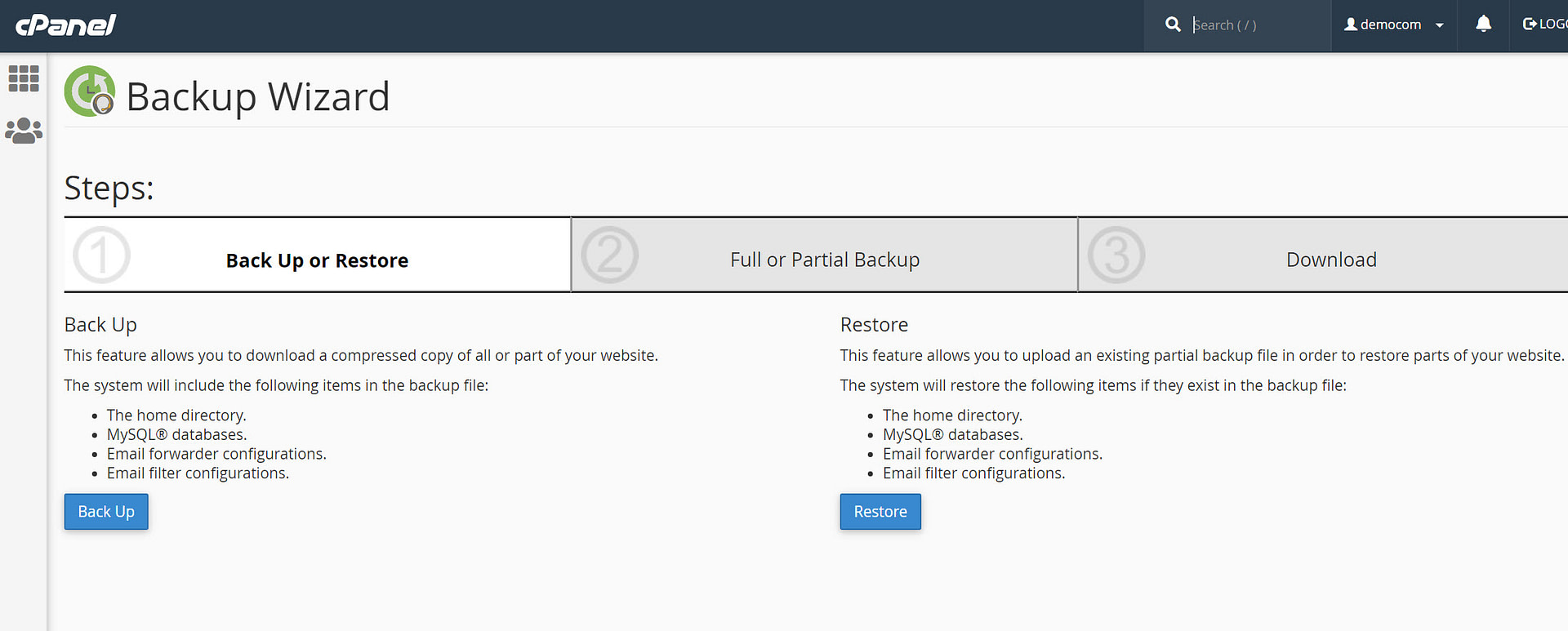 backup wizard - Plesk vs cPanel