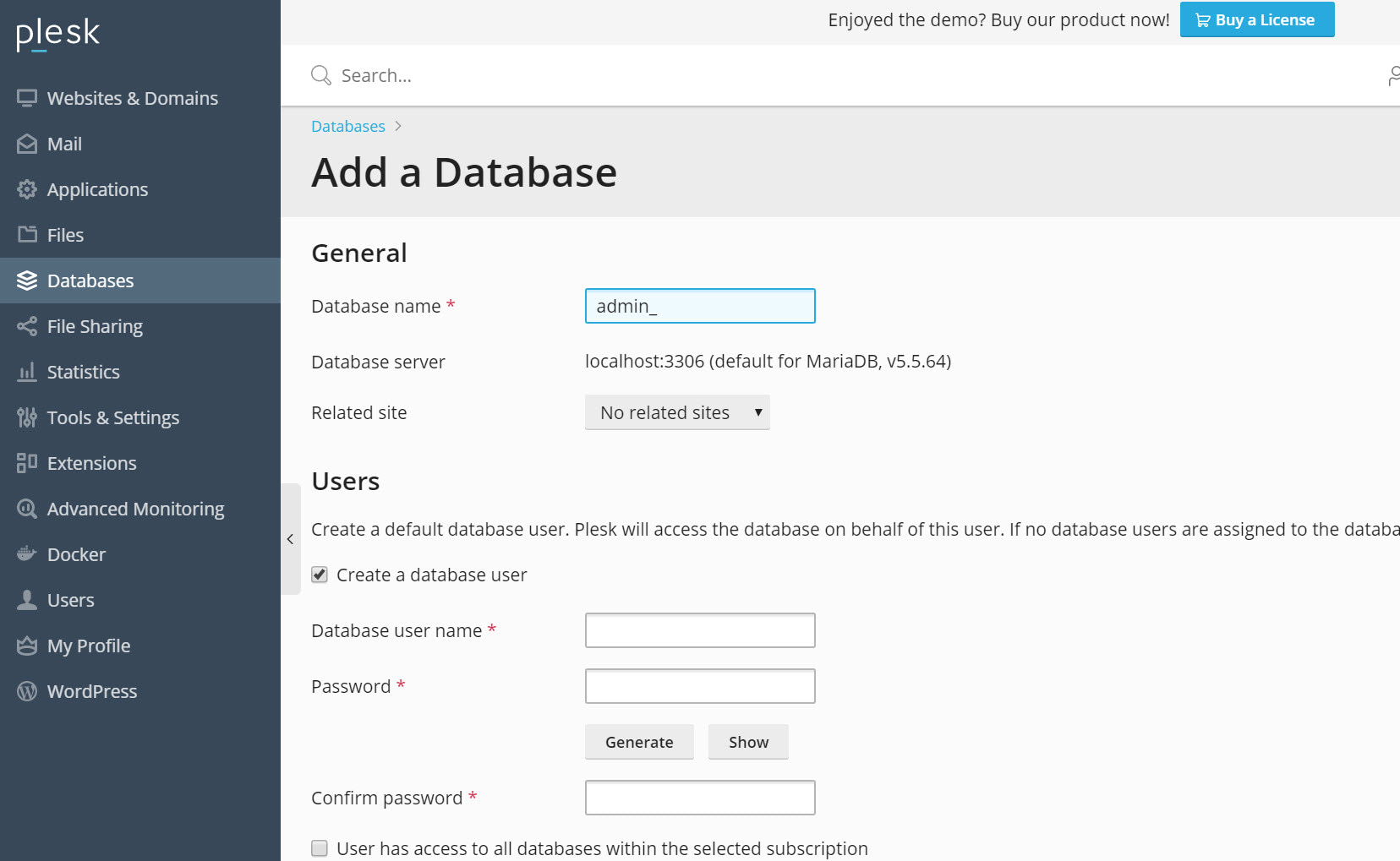 add a database - Plesk vs cPanel