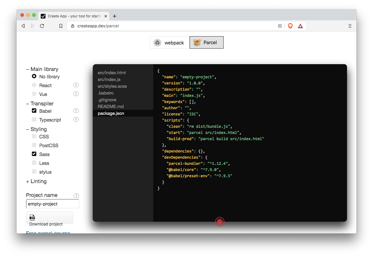 Create App in Parcel.js