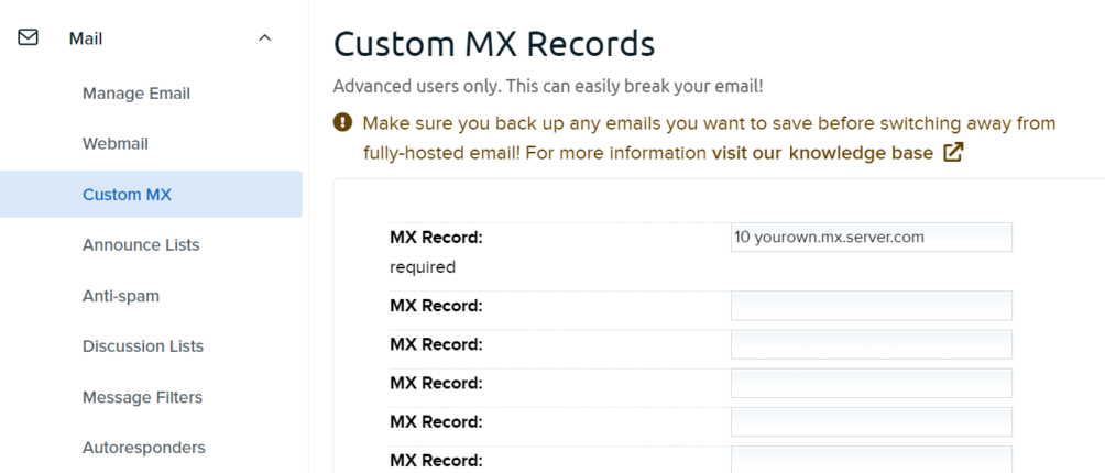 Setting up MX records to create a professional email address