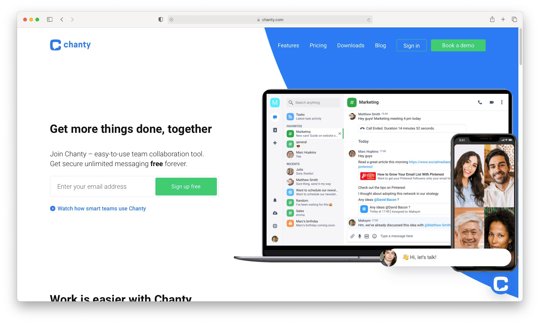 Chanty home page.