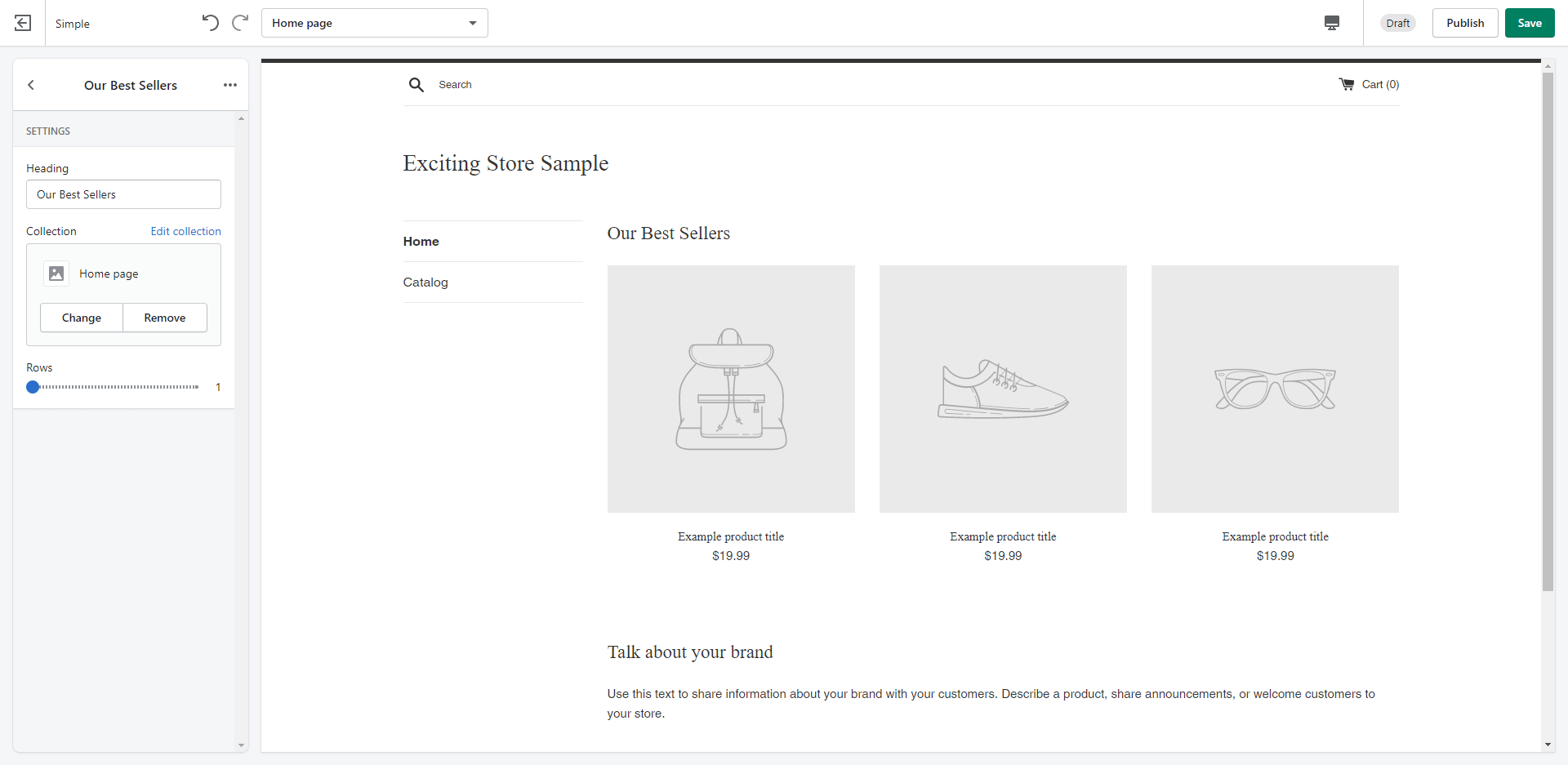 An image of the featured collection edit screen section of the Shopify tutorial.