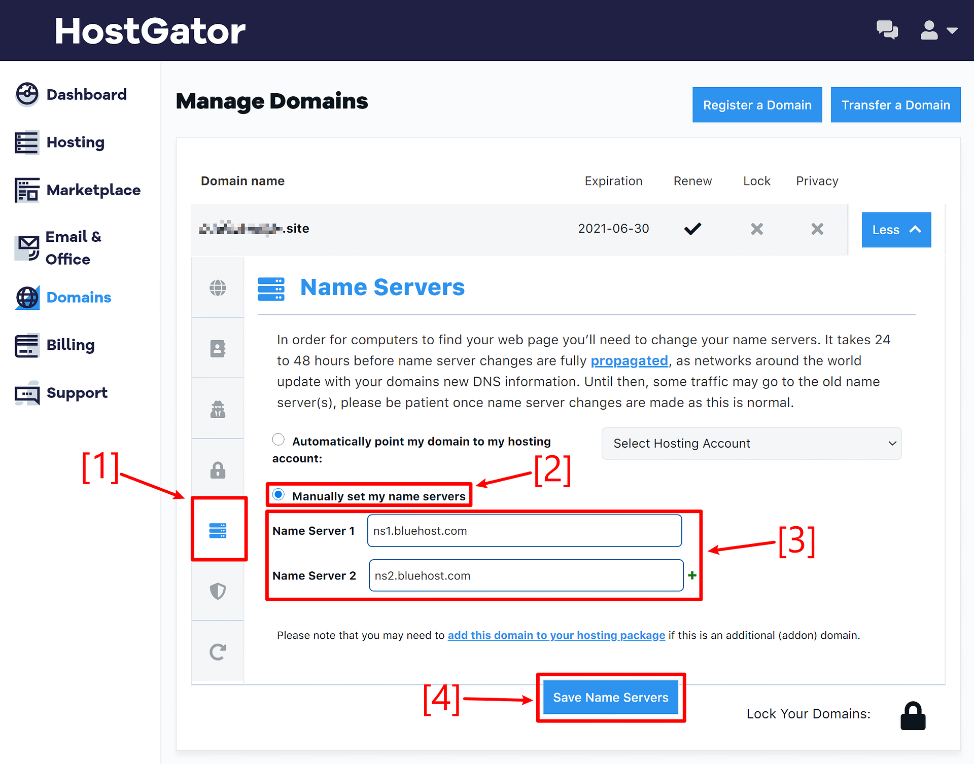 How to change nameservers: HostGator