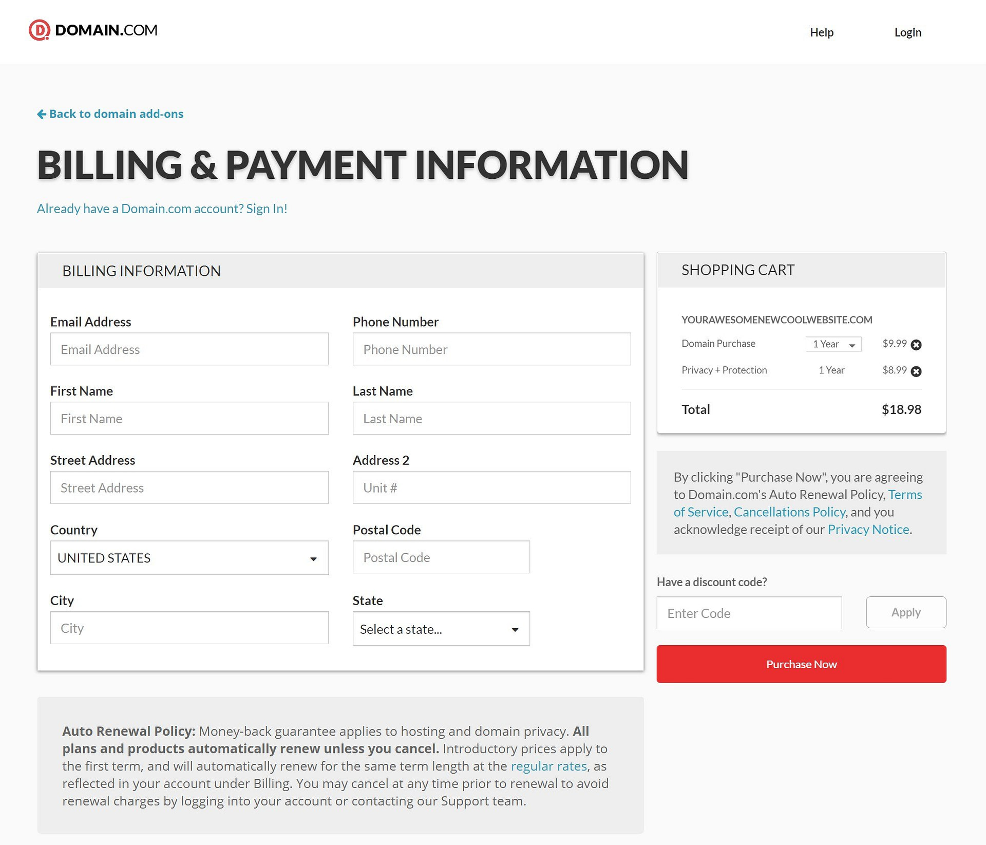 Check out to purchase domain name