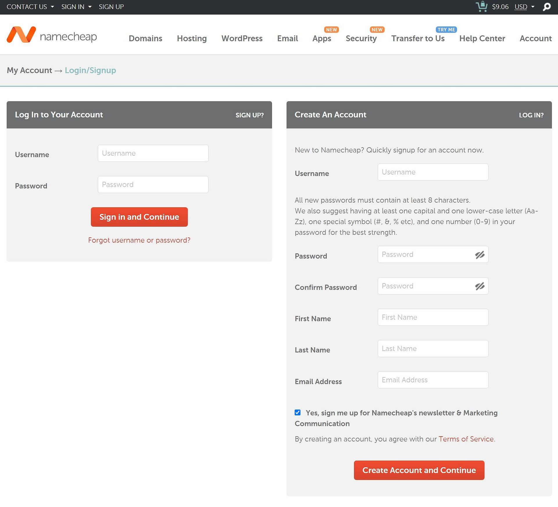 Login to account