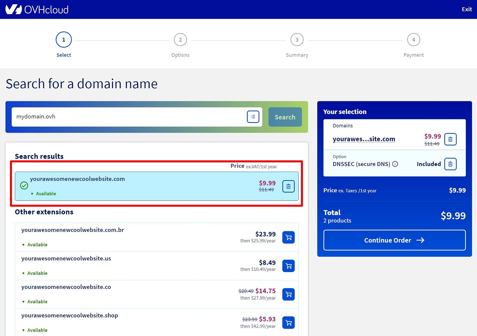 Select domain name