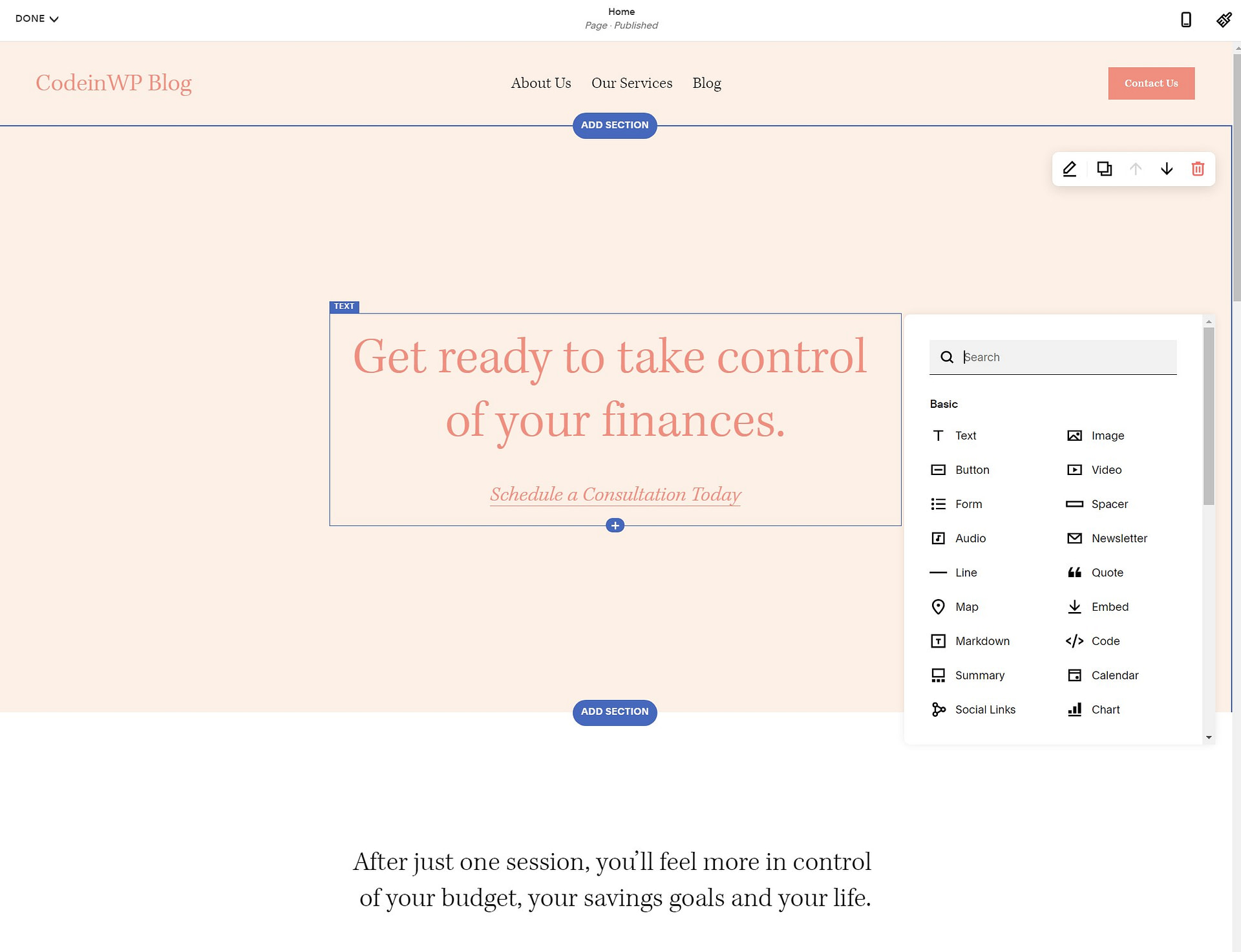 Squarespace editor