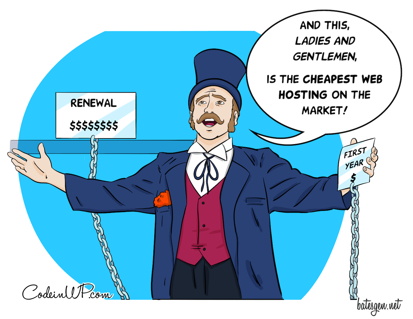 A joke about the fine print involved in web hosting