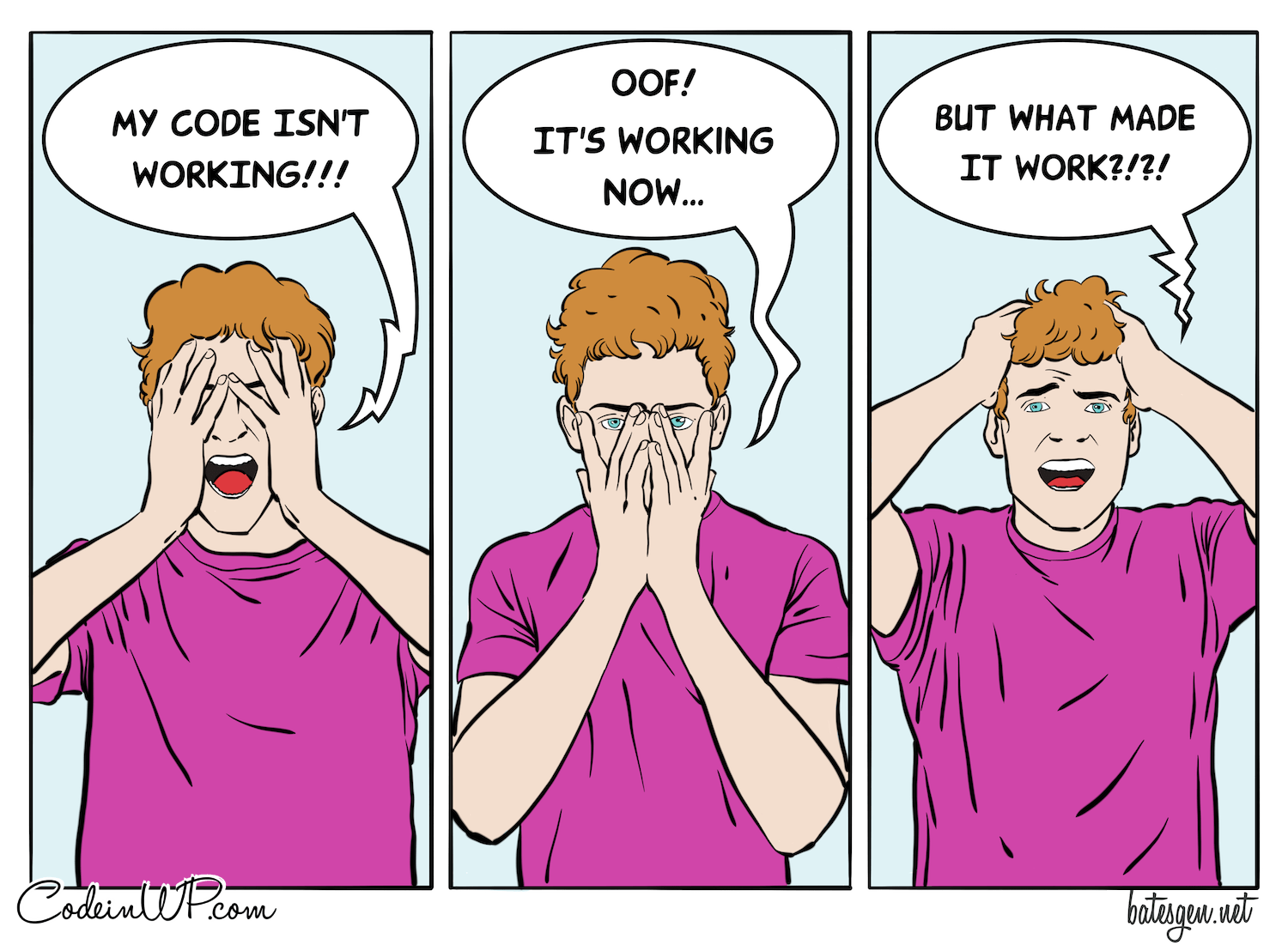 Why does my code work is a classic joke in comic form