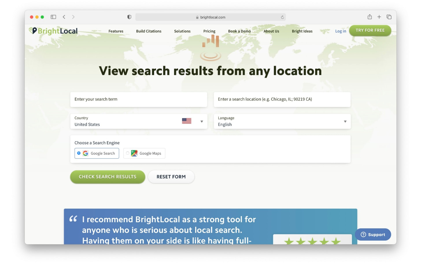 Local search results tracker