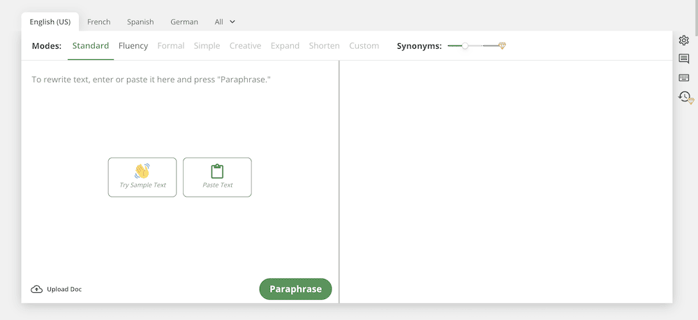 Quillbot's Paraphrasing Tool on its home page for Quillbot vs Grammarly comparison.