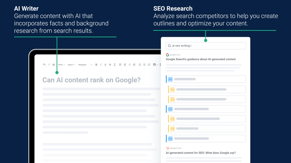 Frase screenshot of AI content writing tools for SEO and writing.