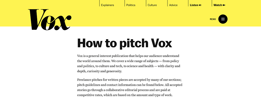 How to pitch Vox page.